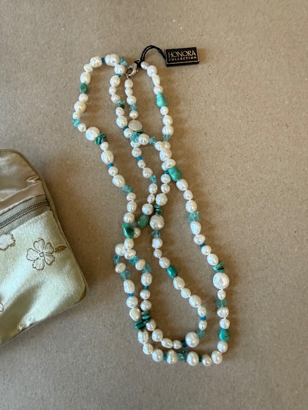 NWT Honora Pearl & Turquoise Long Necklace Signed Sterling Silver